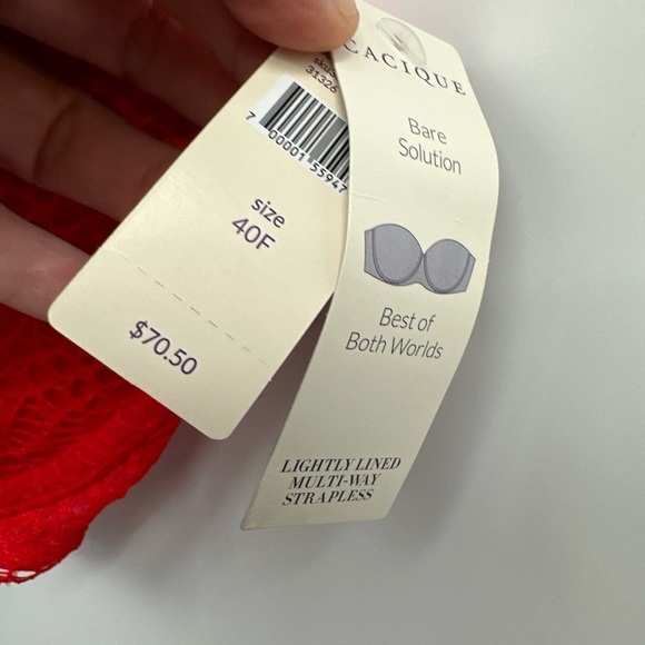 Cacique Red Lace Bra 40 F Padded Molded Cup Bare Solution NWT $70 - Picture 3 of 5